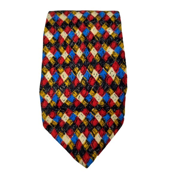Ermenegildo Zegna Mens Multicolor Diamond Pattern Silk Tie - Picture 6 of 10